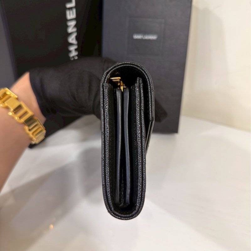 發財包🤑99新🆕Ysl聖羅蘭黑金荔枝牛皮v紋長夾錢包手拿包-5