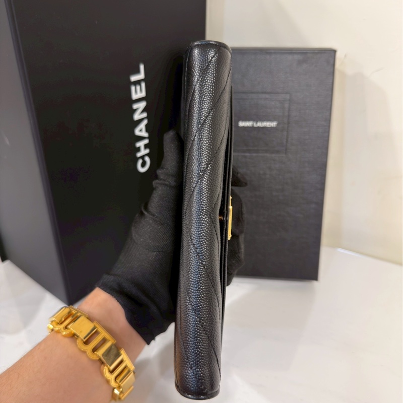 發財包🤑99新🆕Ysl聖羅蘭黑金荔枝牛皮v紋長夾錢包手拿包-6