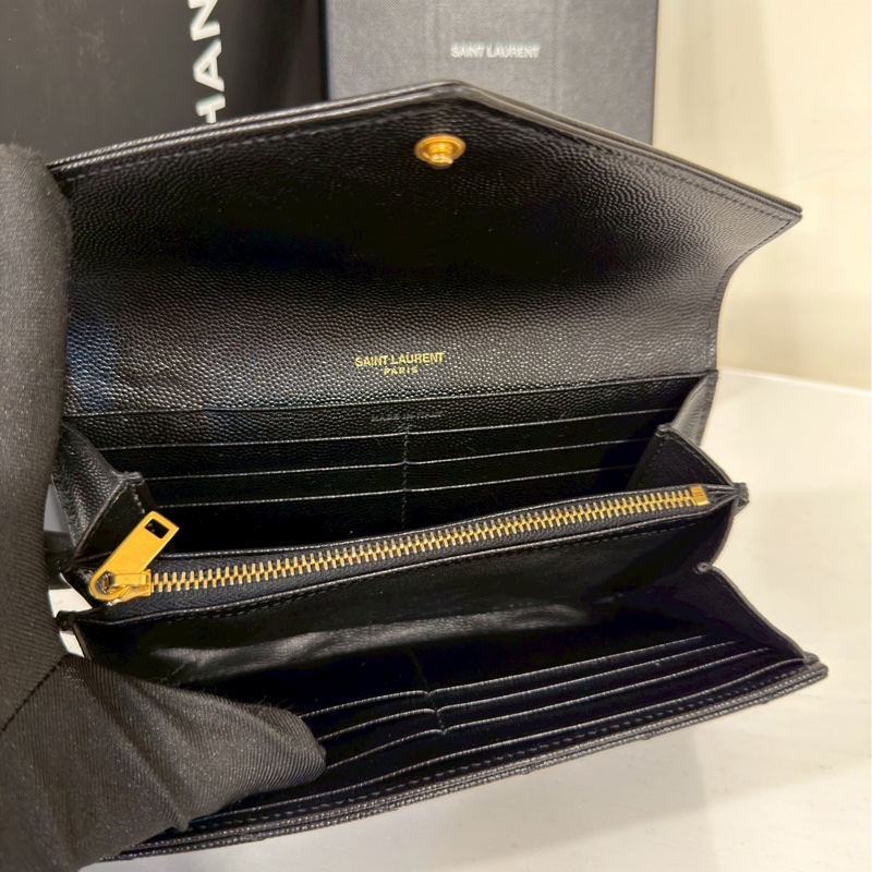 發財包🤑99新🆕Ysl聖羅蘭黑金荔枝牛皮v紋長夾錢包手拿包-8