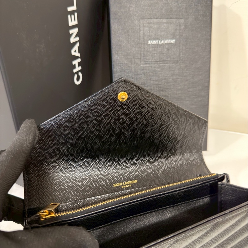 發財包🤑99新🆕Ysl聖羅蘭黑金荔枝牛皮v紋長夾錢包手拿包-10