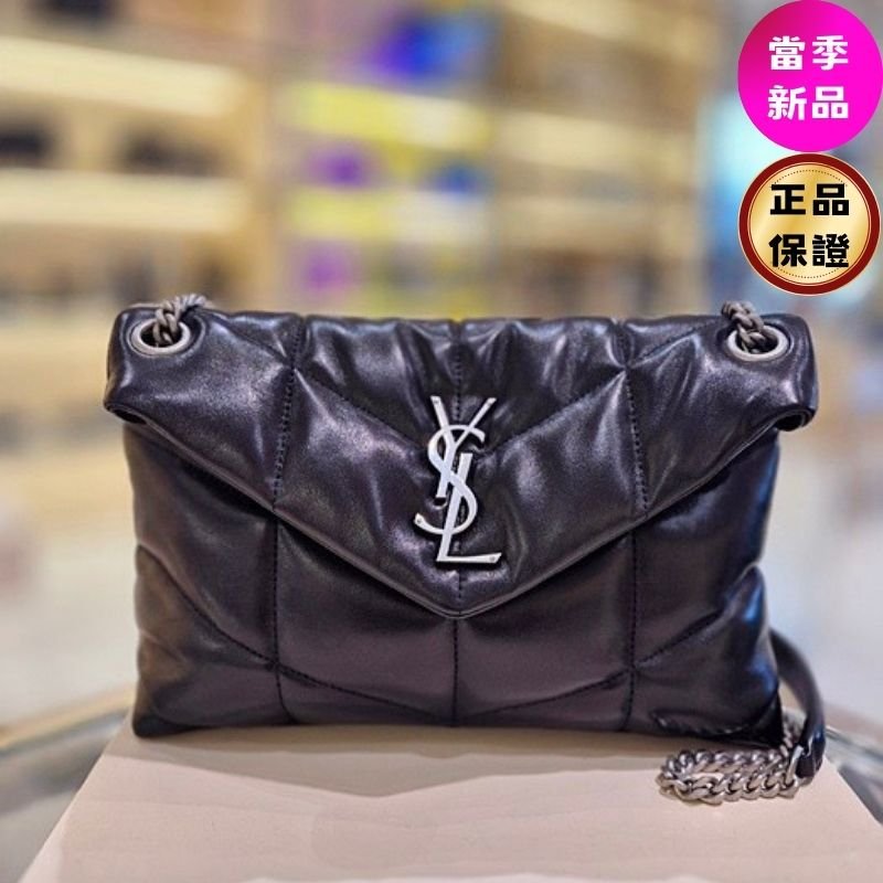 ✨2026季度全新✨Saint Laurent 577476 YSL 小款 小羊皮 Loulou Puffer 包 黑色/銀鍊-0