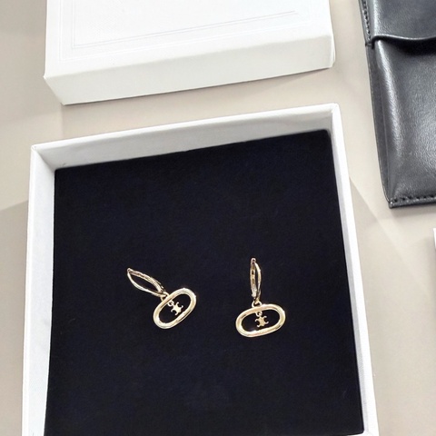 CELINE賽琳 Triomphe Mobile 凱旋門橢圓標誌穿式耳環(附皮革收納套/金色)