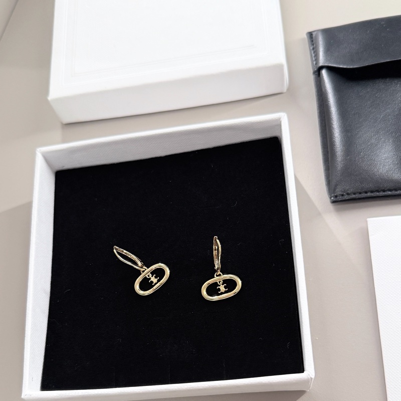 CELINE賽琳 Triomphe Mobile 凱旋門橢圓標誌穿式耳環(附皮革收納套/金色)-1