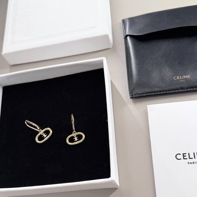 CELINE賽琳 Triomphe Mobile 凱旋門橢圓標誌穿式耳環(附皮革收納套/金色)-2