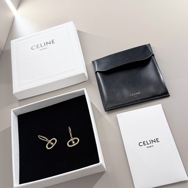 CELINE賽琳 Triomphe Mobile 凱旋門橢圓標誌穿式耳環(附皮革收納套/金色)-3