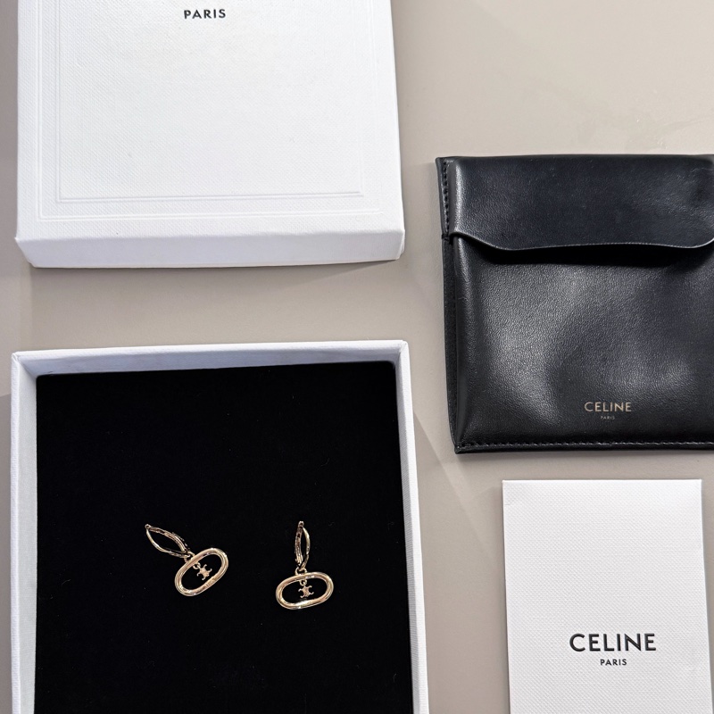 CELINE賽琳 Triomphe Mobile 凱旋門橢圓標誌穿式耳環(附皮革收納套/金色)-4
