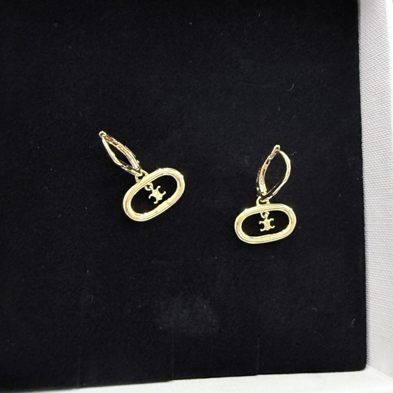 CELINE賽琳 Triomphe Mobile 凱旋門橢圓標誌穿式耳環(附皮革收納套/金色)-5