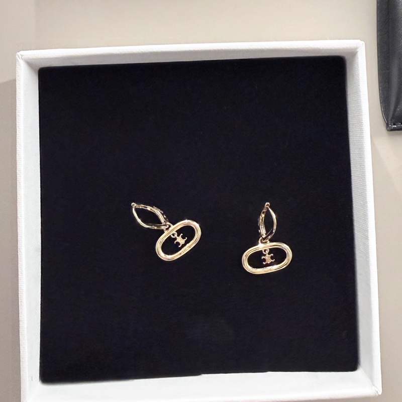 CELINE賽琳 Triomphe Mobile 凱旋門橢圓標誌穿式耳環(附皮革收納套/金色)-6