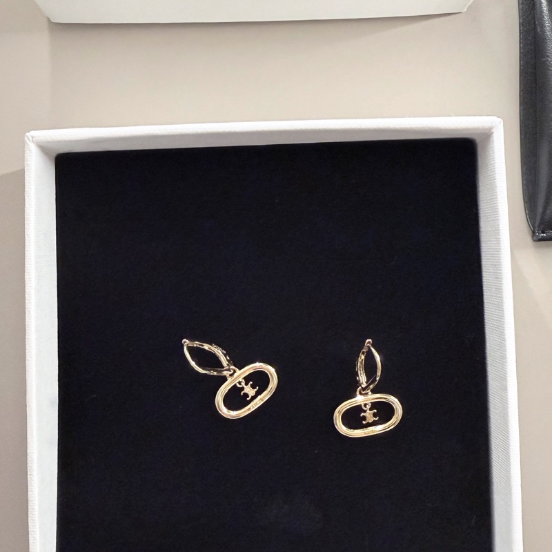 CELINE賽琳 Triomphe Mobile 凱旋門橢圓標誌穿式耳環(附皮革收納套/金色)-7