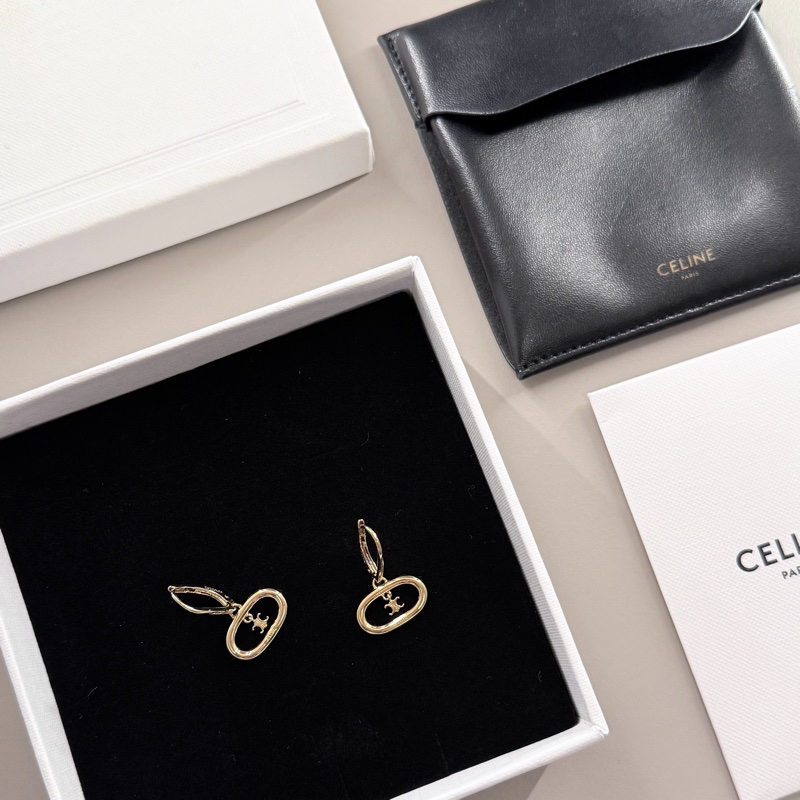 CELINE賽琳 Triomphe Mobile 凱旋門橢圓標誌穿式耳環(附皮革收納套/金色)-8