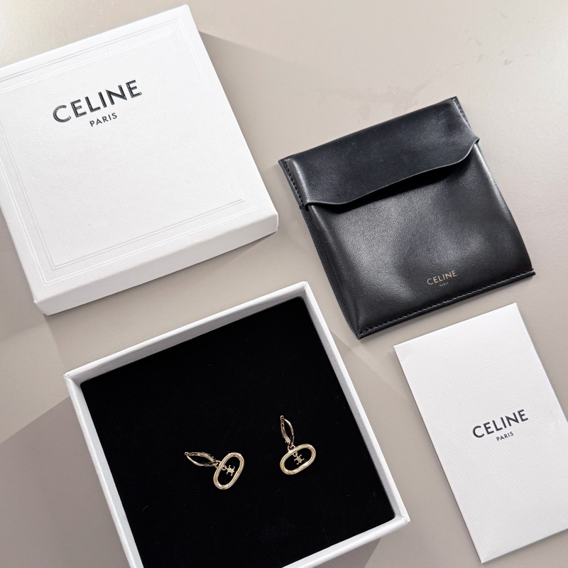 CELINE賽琳 Triomphe Mobile 凱旋門橢圓標誌穿式耳環(附皮革收納套/金色)-9