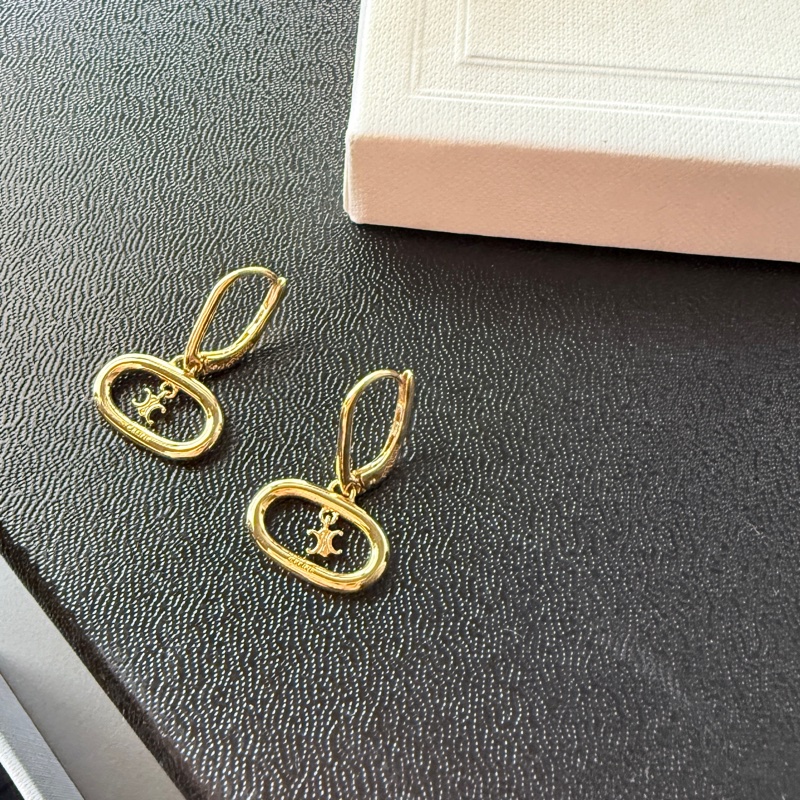 CELINE賽琳 Triomphe Mobile 凱旋門橢圓標誌穿式耳環(附皮革收納套/金色)-10