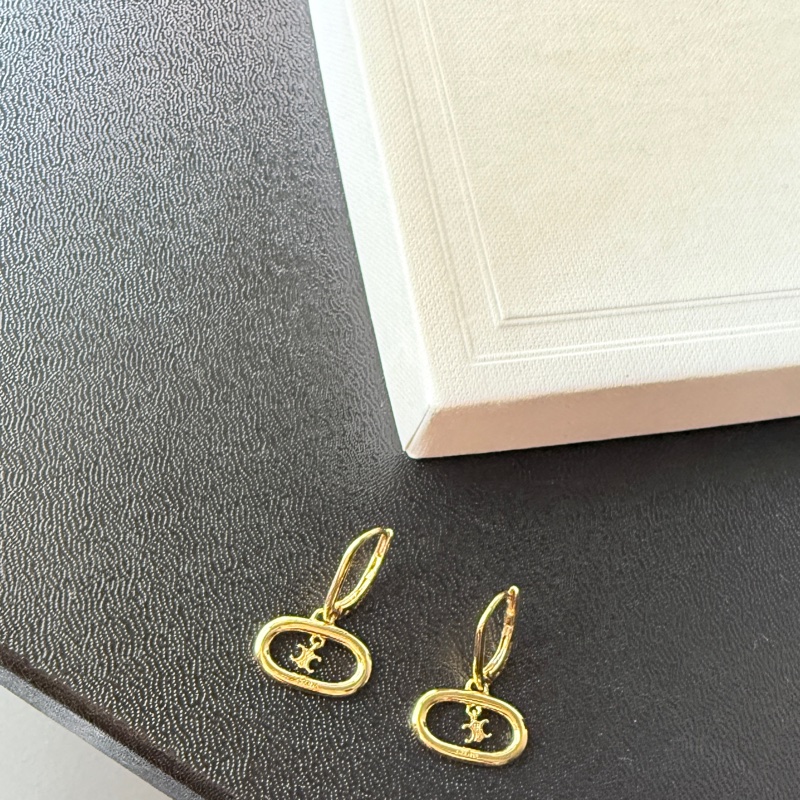 CELINE賽琳 Triomphe Mobile 凱旋門橢圓標誌穿式耳環(附皮革收納套/金色)-11