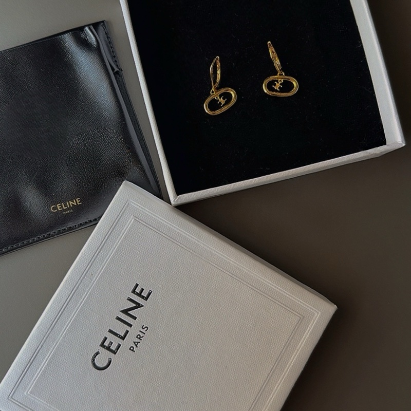 CELINE賽琳 Triomphe Mobile 凱旋門橢圓標誌穿式耳環(附皮革收納套/金色)-12