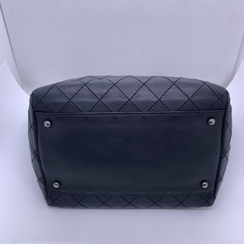 二手Chanel香奈兒黑銀牛皮購物袋，射22開-2