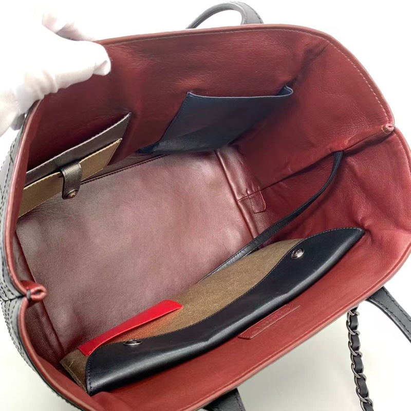 二手Chanel香奈兒黑銀牛皮購物袋，射22開-8