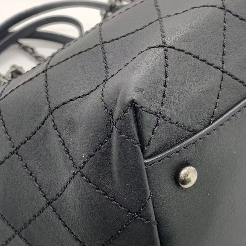 二手Chanel香奈兒黑銀牛皮購物袋，射22開-10