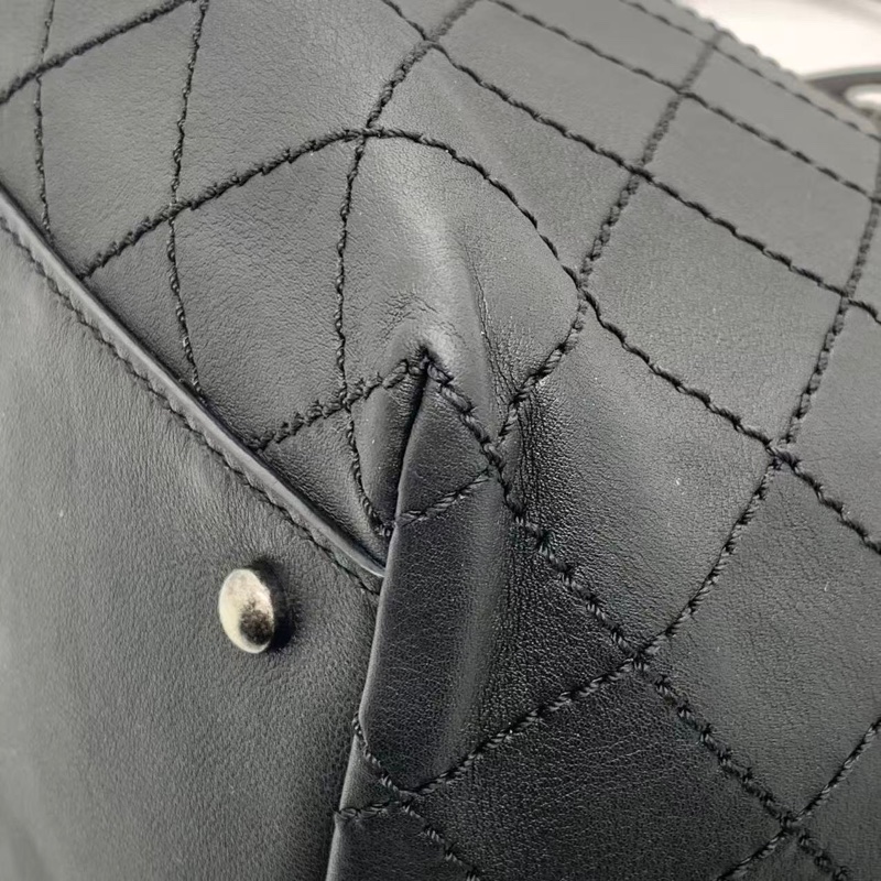 二手Chanel香奈兒黑銀牛皮購物袋，射22開-11