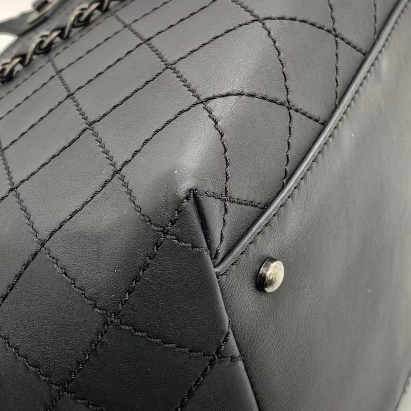 二手Chanel香奈兒黑銀牛皮購物袋，射22開-12