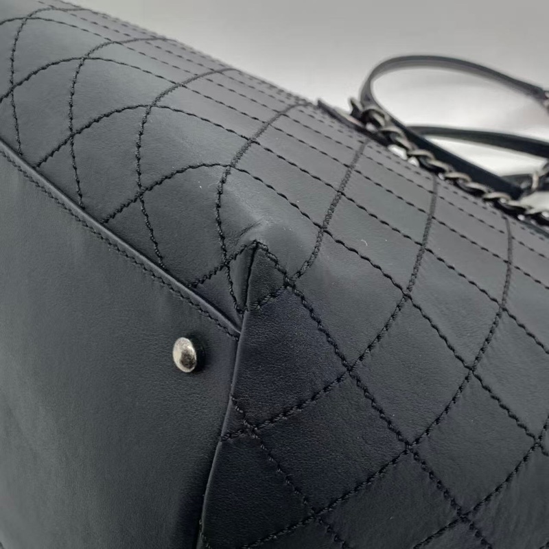 二手Chanel香奈兒黑銀牛皮購物袋，射22開-13