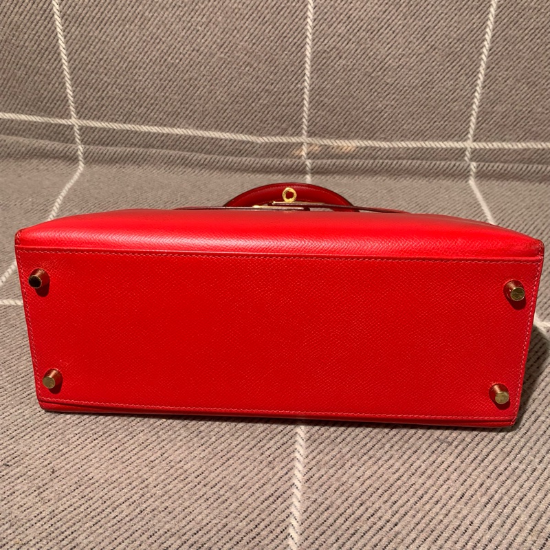 二手Hermes愛馬仕Kelly28紅色epsom皮金扣框O刻-2