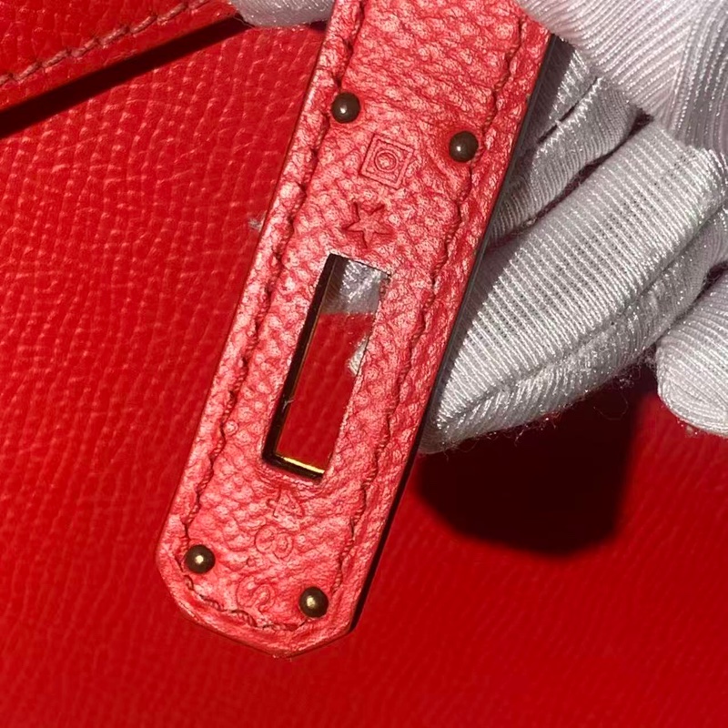 二手Hermes愛馬仕Kelly28紅色epsom皮金扣框O刻-5