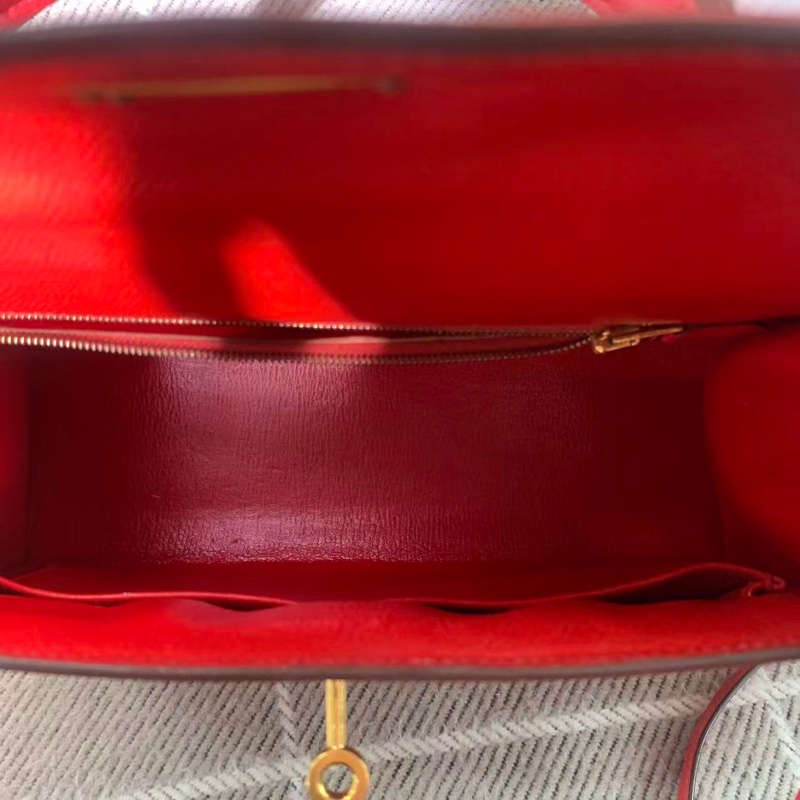 二手Hermes愛馬仕Kelly28紅色epsom皮金扣框O刻-7