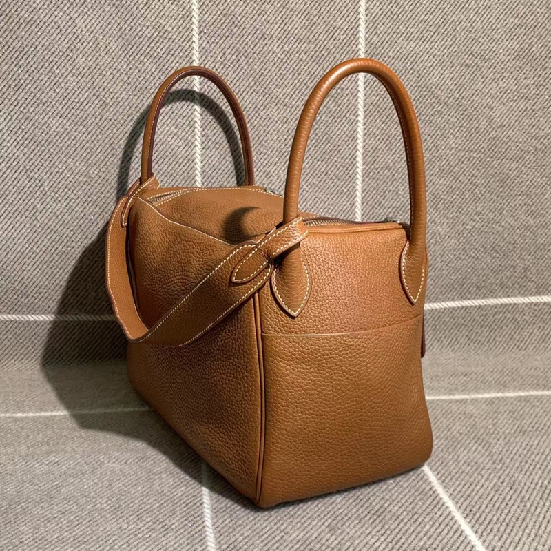 Hermes愛馬仕 lindy30 金棕色 tc皮 銀扣 T刻-5
