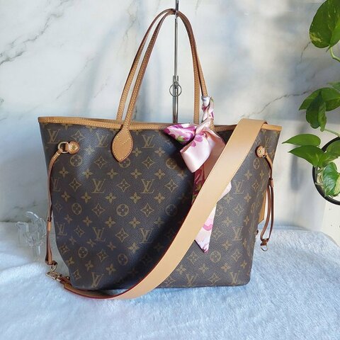 LV Neverfull MM 🌈現品實拍🌈中款 老花  托特包 ~二手約88成新