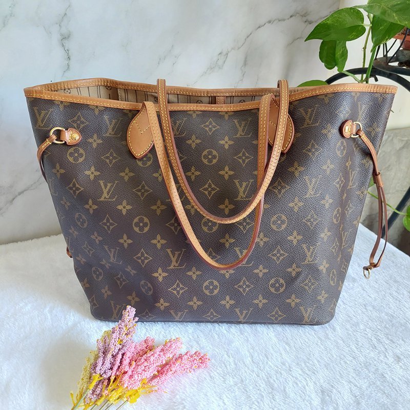 LV Neverfull MM 🌈現品實拍🌈中款 老花  托特包 ~二手約88成新-12