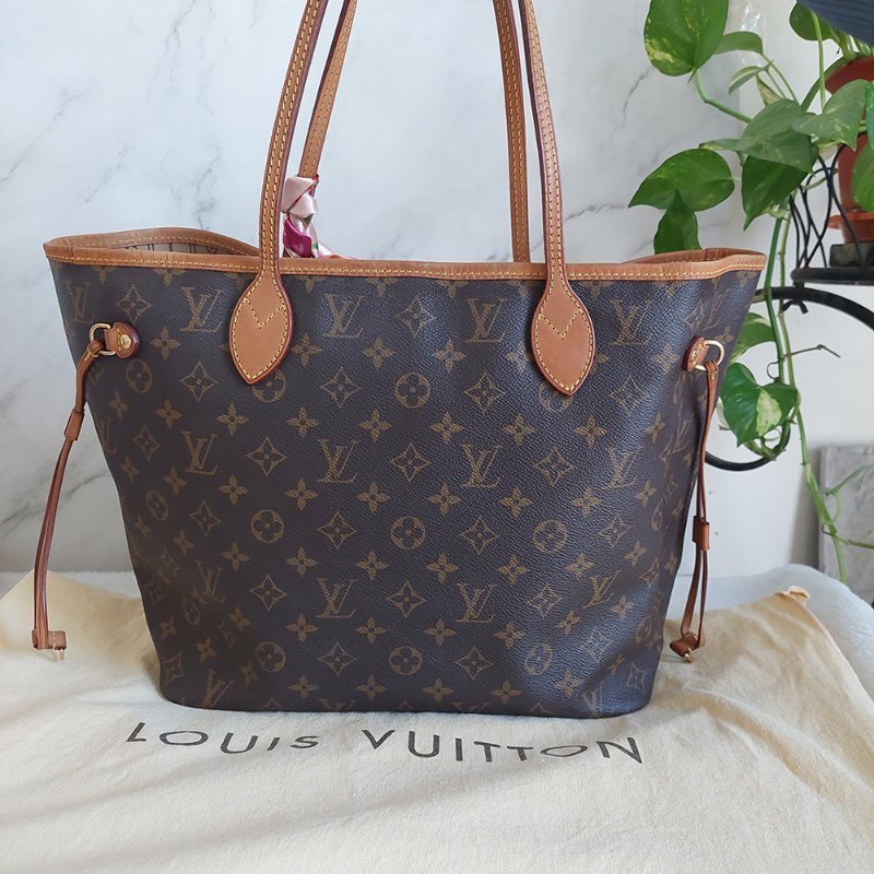 LV Neverfull MM 🌈現品實拍🌈中款 老花  托特包 ~二手約88成新-14