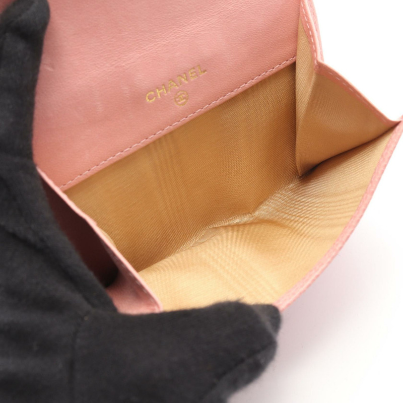 香奈兒 COCO 標誌雙面錢包，粉紅色小牛皮，金色五金，二手，女士，CC 標誌-3