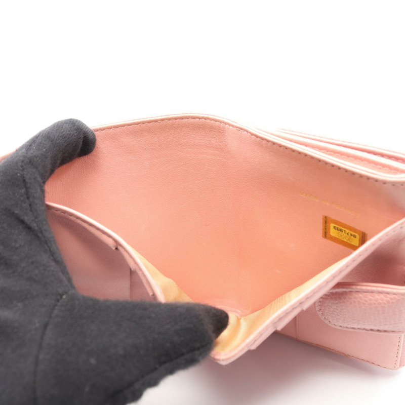 香奈兒 COCO 標誌雙面錢包，粉紅色小牛皮，金色五金，二手，女士，CC 標誌-9