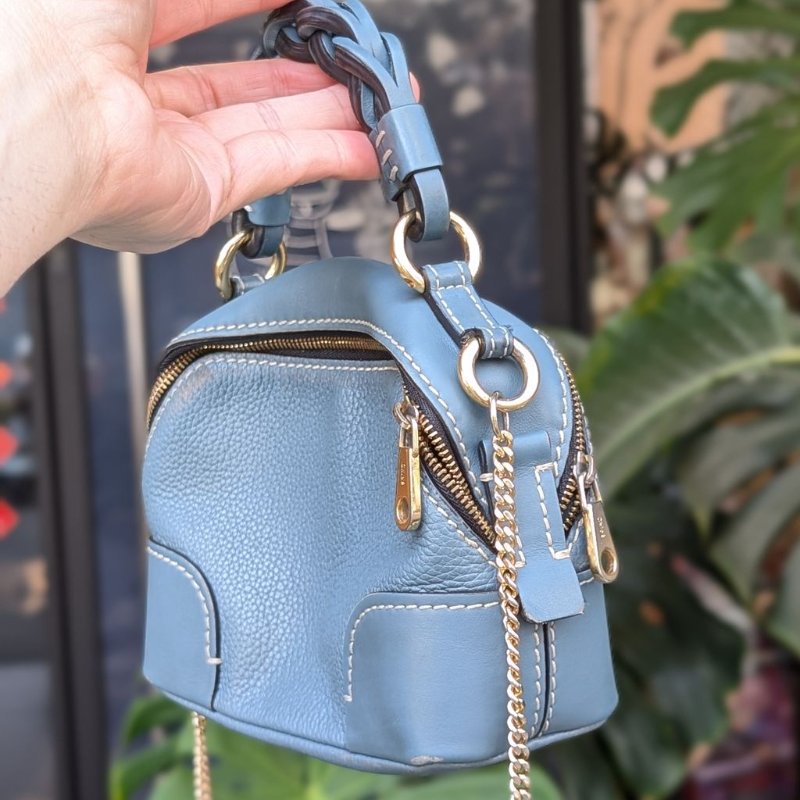 CHLOE mini DARA 編織提把小牛皮兩用包-藍-1