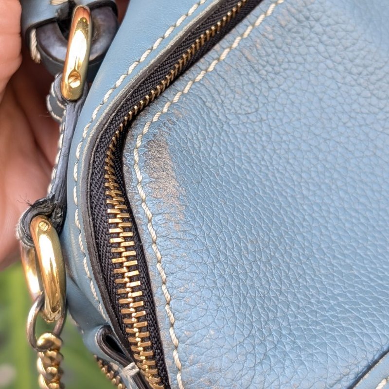 CHLOE mini DARA 編織提把小牛皮兩用包-藍-3