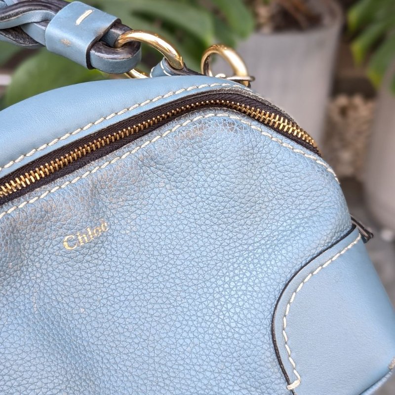 CHLOE mini DARA 編織提把小牛皮兩用包-藍-5