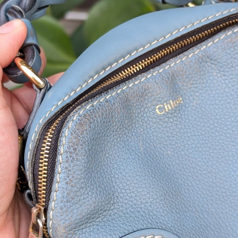 CHLOE mini DARA 編織提把小牛皮兩用包-藍-10