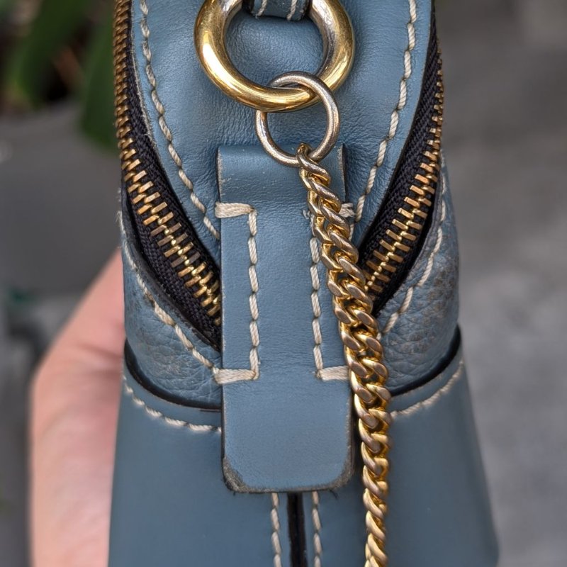 CHLOE mini DARA 編織提把小牛皮兩用包-藍-18