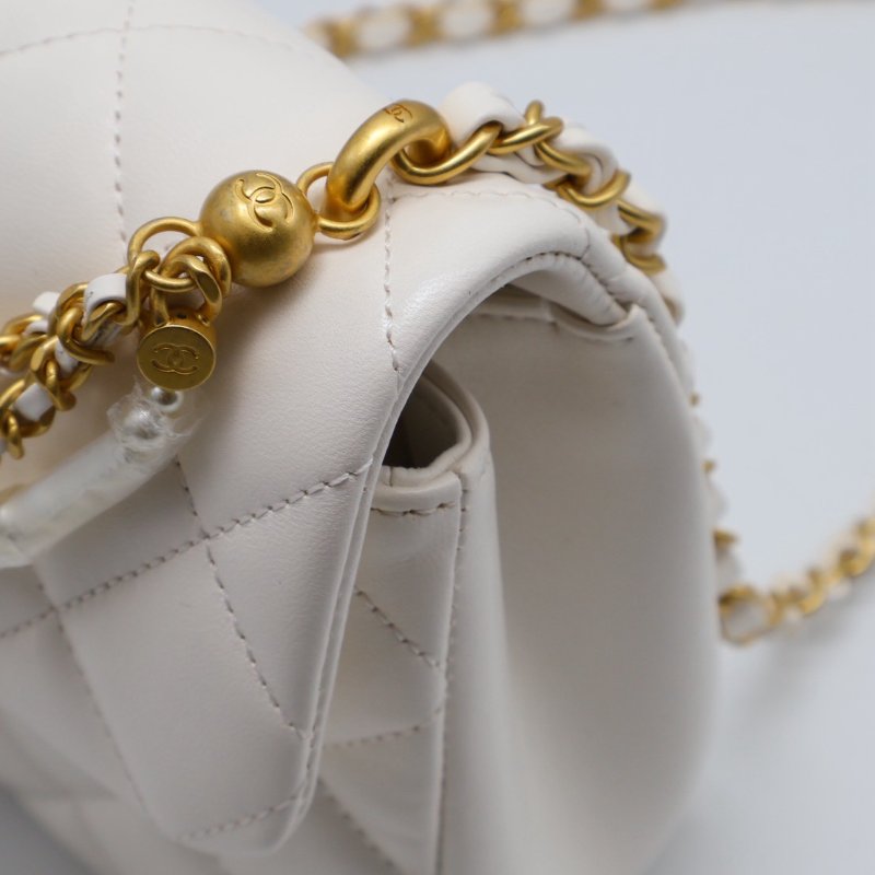 CHANEL 24P珍珠鍊手提方胖子 - 白金-6