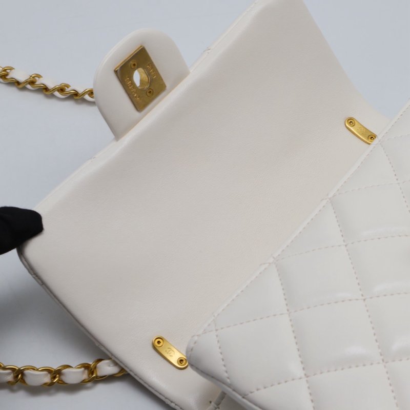 CHANEL 24P珍珠鍊手提方胖子 - 白金-8