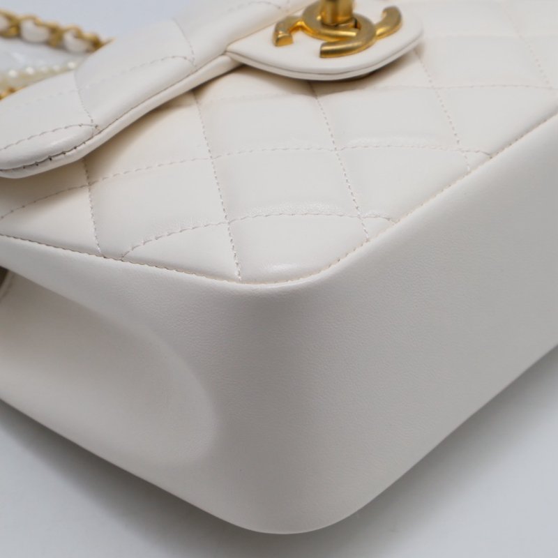 CHANEL 24P珍珠鍊手提方胖子 - 白金-15