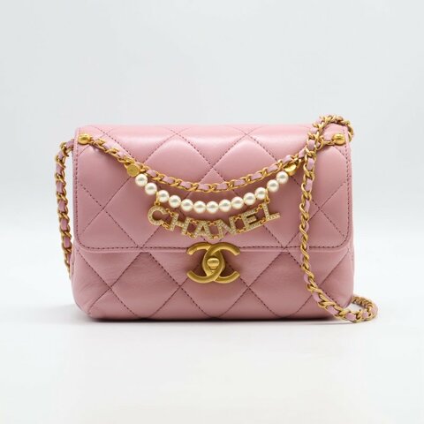 CHANEL 24A珍珠字母鍊方胖子 20 - 粉金