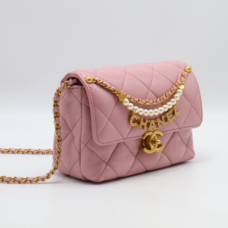 CHANEL 24A珍珠字母鍊方胖子 20 - 粉金-1