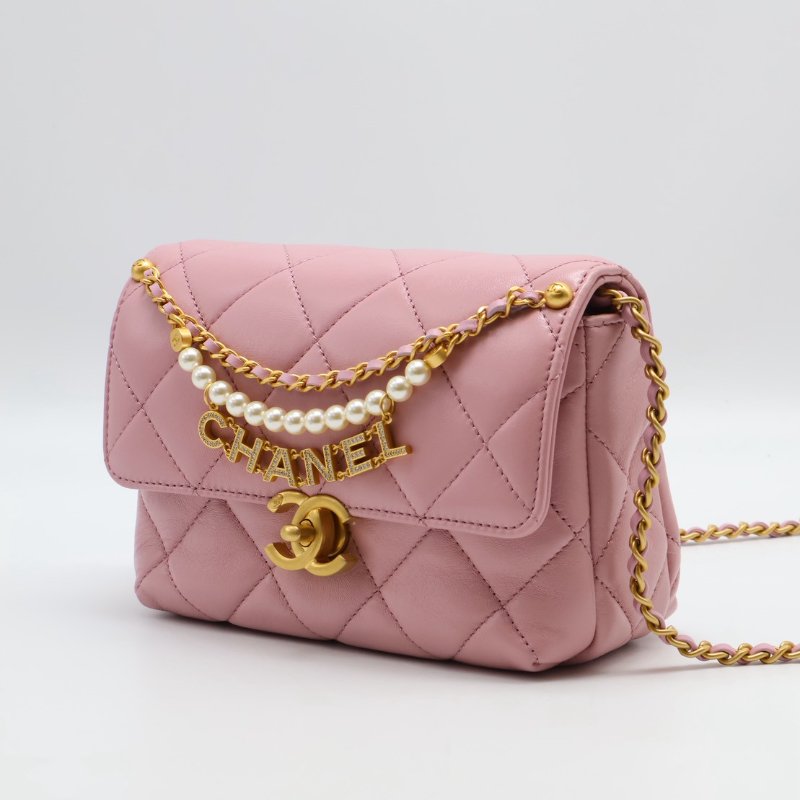 CHANEL 24A珍珠字母鍊方胖子 20 - 粉金-2