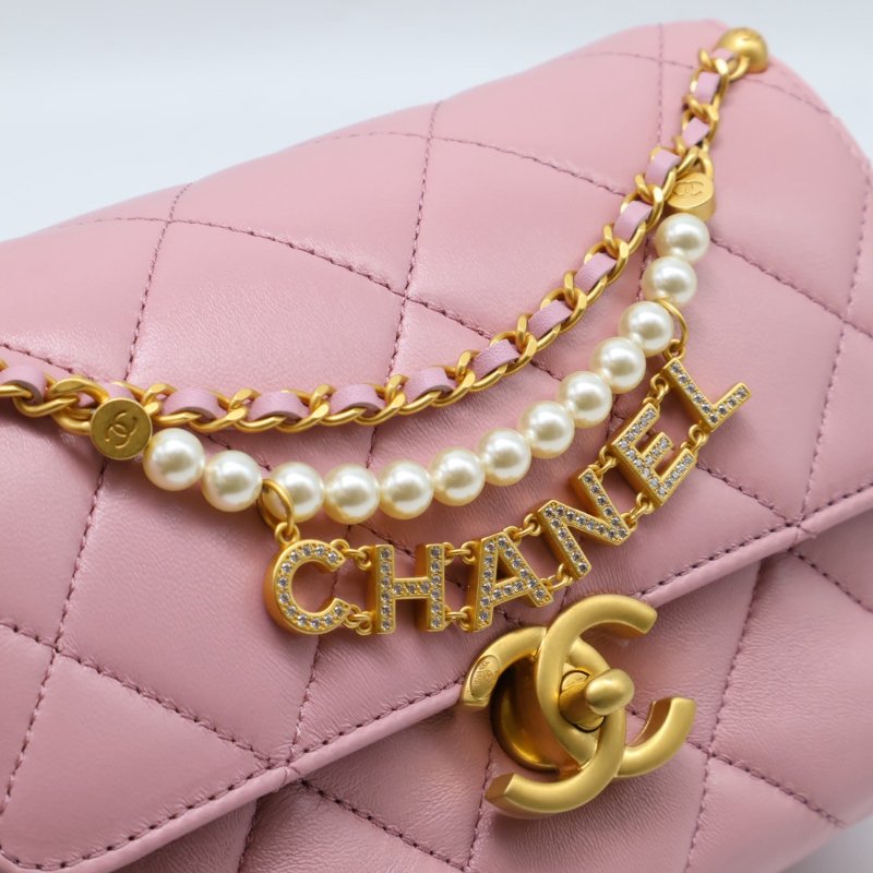 CHANEL 24A珍珠字母鍊方胖子 20 - 粉金-11