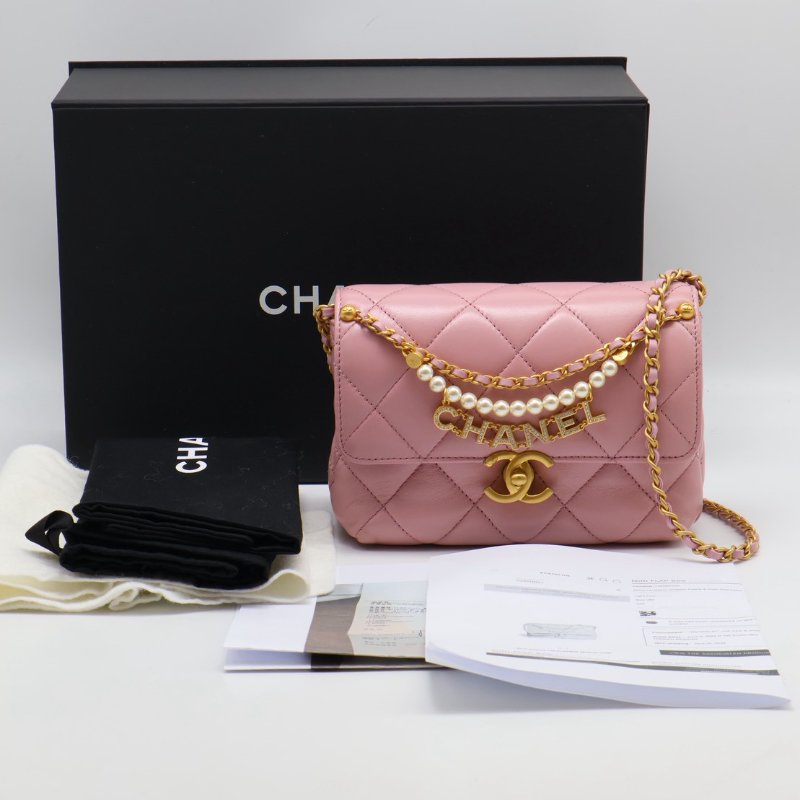 CHANEL 24A珍珠字母鍊方胖子 20 - 粉金-15