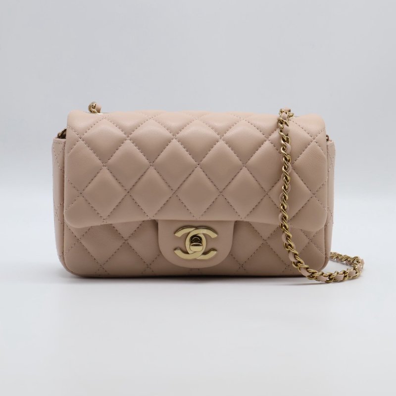 CHANEL 經典口蓋包Mini CF18 - 羊皮米金-0