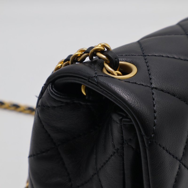 CHANEL 經典口蓋包方胖子 17 - 金球黑金-5