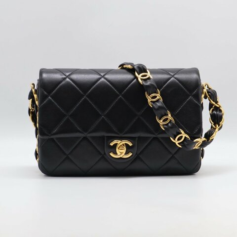 CHANEL 24K粗鍊羊皮單肩包 - 黑金