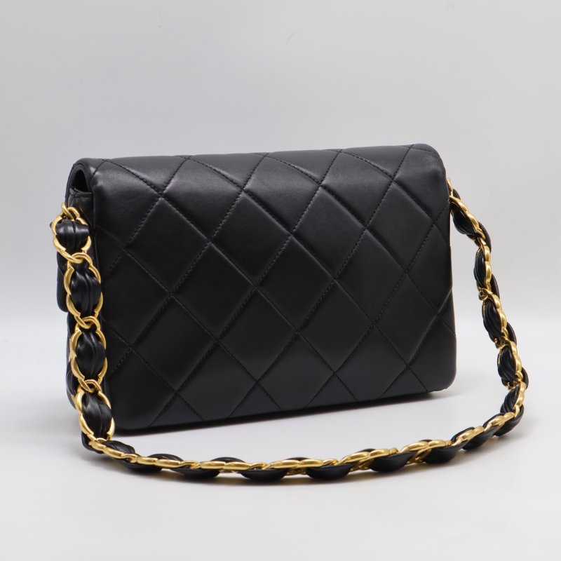 CHANEL 24K粗鍊羊皮單肩包 - 黑金-3